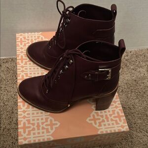 Gianni Bini Burgundy Lace Up Boots with Classic Silhouette